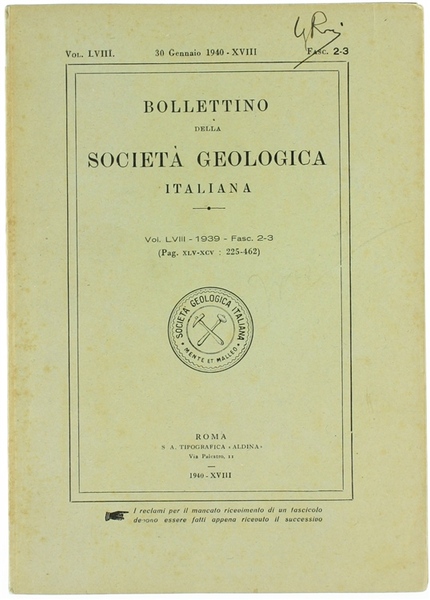 BOLLETTINO DELLA SOCIETA' GEOLOGICA ITALIANA. Volume LVIII - 1939. Fasc. …