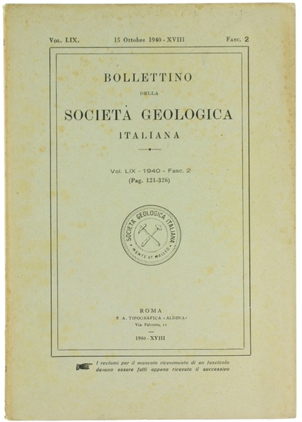 BOLLETTINO DELLA SOCIETA' GEOLOGICA ITALIANA. Volume LIX-1940. Fascicolo 2.