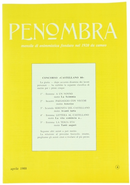 PENOMBRA. Mensile di Enimmistica. Anno 1988 - N. 4.
