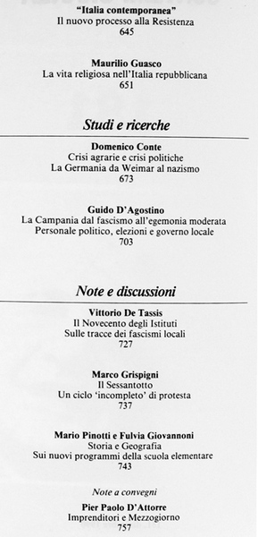 ITALIA CONTEMPORANEA n. 181. Dicembre 1990.