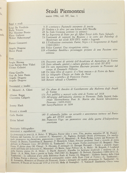 STUDI PIEMONTESI. Vol.XV - 1986, fasc. 1. [Ottimo]