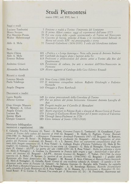 STUDI PIEMONTESI. Vol.XVI - 1987, fasc.1. [Ottimo e intonso]