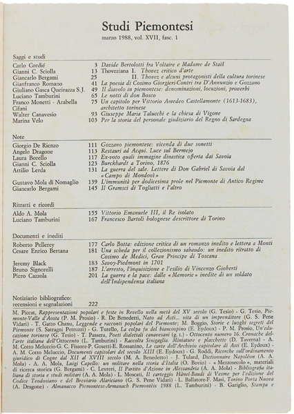 STUDI PIEMONTESI. Vol.XVII - 1988, fasc.1. [Ottimo]