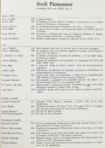 STUDI PIEMONTESI. Vol.XVIII - 1989, fasc.2. [Ottimo]