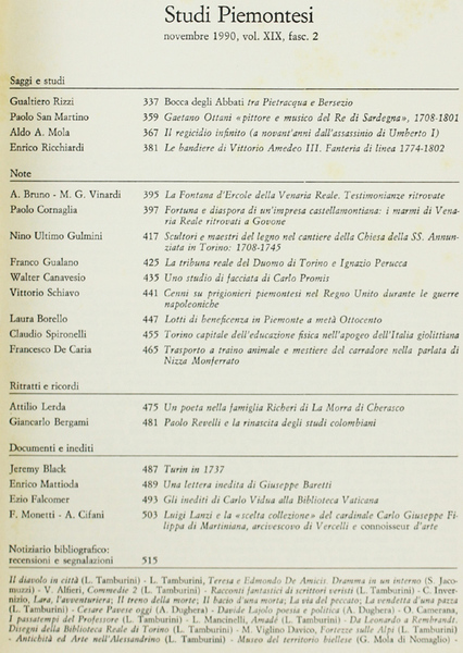 STUDI PIEMONTESI. Vol. XIX - 1990, fasc.2. [Ottimo]