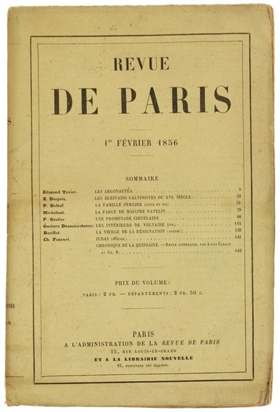 REVUE DE PARIS. 4e Année - 1er Février 1856 (EDITION …