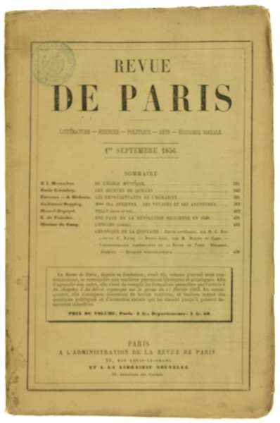 REVUE DE PARIS. 5e Année - 1er Septembre 1856 (EDITION …