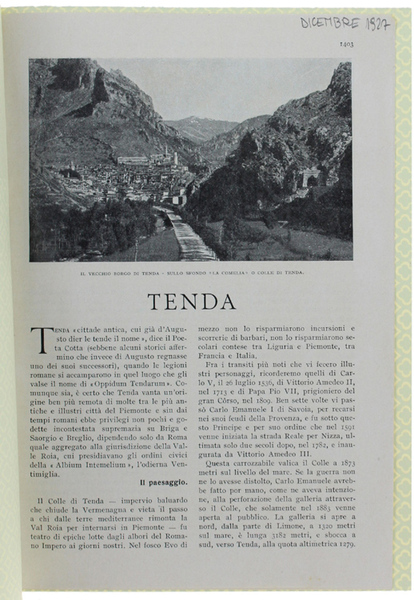 TENDA. Stralcio da "LE VIE D'ITALIA", dicembre 1927-