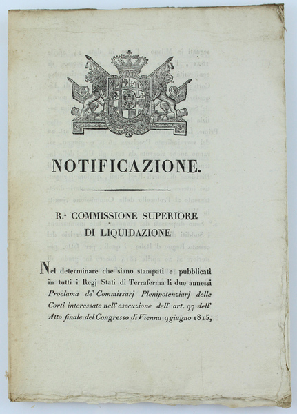 NOTIFICAZIONE - R.a COMMISSIONE SUPERIORE DI LIQUIDAZIONE. Li 12 luglio …
