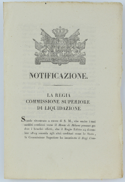 NOTIFICAZIONE - LA REGIA COMMISSIONE SUPERIORE DI LIQUIDAZIONE.