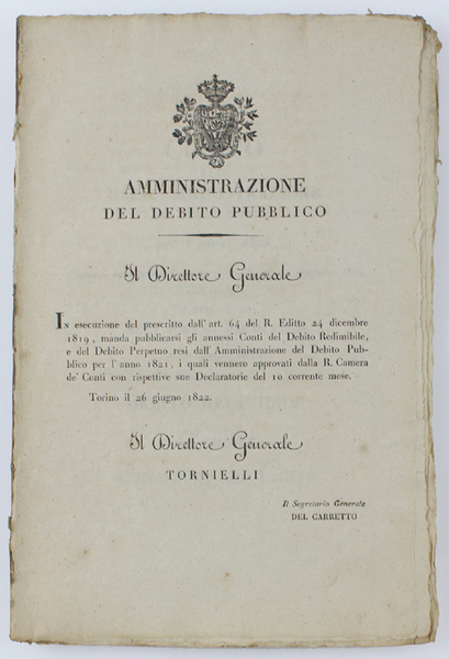 AMMINISTRAZIONE DEL DEBITO PUBBLICO - CONTO RESO DALL'AMMINISTRAZIONE DEL DEBITO …