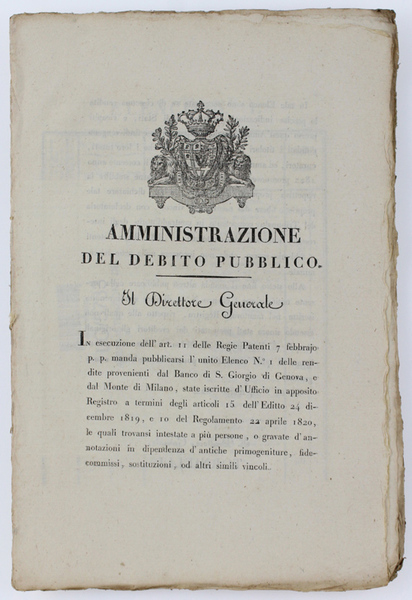 AMMINISTRAZIONE DEL DEBITO PUBBLICO - CONTO RESO DALL'AMMINISTRAZIONE DEL DEBITO …