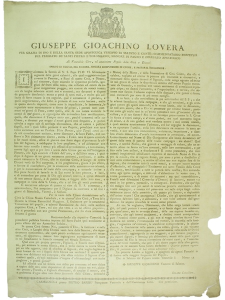 INFORMATA LA SANTITA' DI N.S. PAPA PIO VI FELICEMENTE REGNANTE …