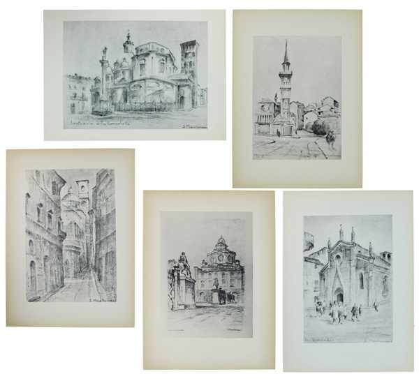 VEDUTE DI CHIESE TORINESI disegnate a carboncino. 5 TAVOLE.