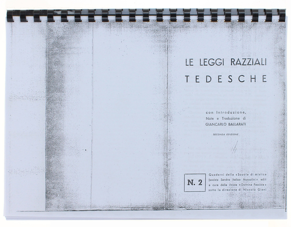 LE LEGGI RAZZIALI TEDESCHE. Introduzione, note e traduzione di Giancarlo …