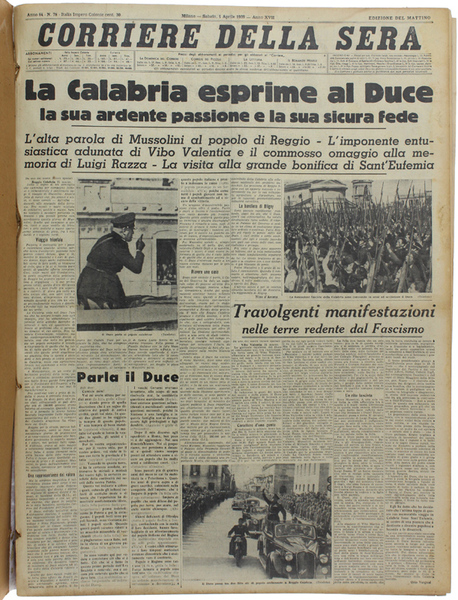 CORRIERE DELLA SERA. Dal 1 aprile al 31 agosto 1939.