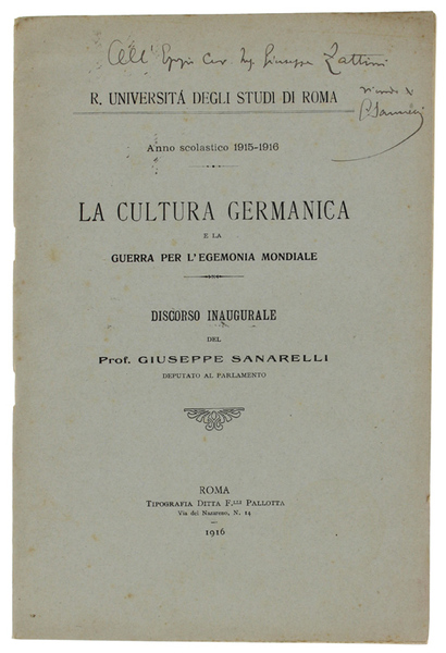 LA CULTURA GERMANICA E LA GUERRA PER L'EGEMONIA MONDIALE. Discorso …