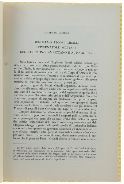 GUGLIELMO PECORI-GIRALDI GOVERNATORE MILITARE DEL "TRENTINO, AMPEZZANO E ALTO ADIGE".