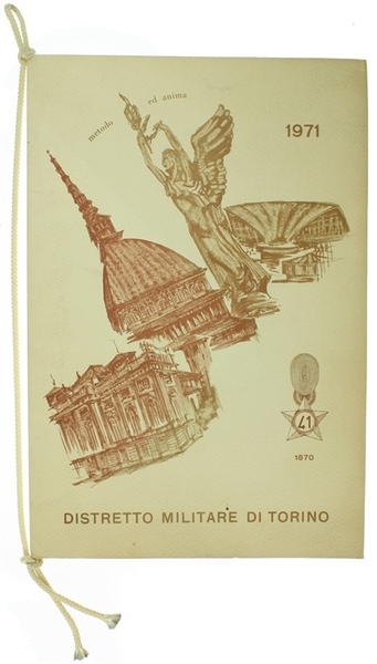 CALENDARIO DEL DISTRETTO MILITARE DI TORINO - 1971 con cordoncino …