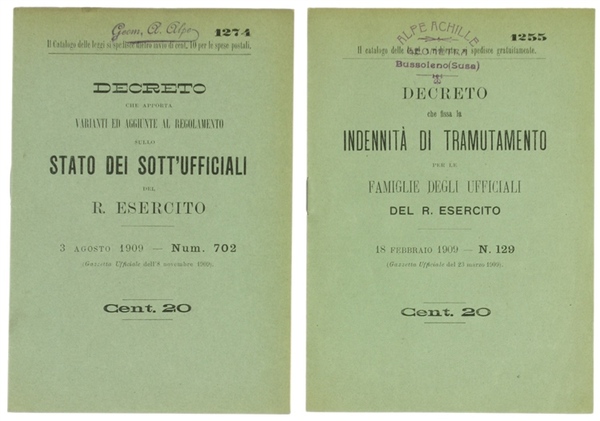 DECRETI RELATIVI ALLO STATO DEI SOTT'UFFICIALI DEL R.ESERCITO E ALL'INDENNITA' …