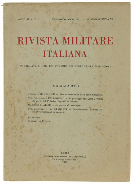 RIVISTA MILITARE ITALIANA. Anno II - N. 9 - Settembre …