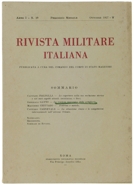 RIVISTA MILITARE ITALIANA. Anno I - N. 10 - Ottobre …