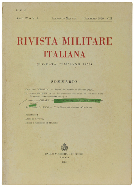 RIVISTA MILITARE ITALIANA. Anno II - N. 2 - Febbraio …