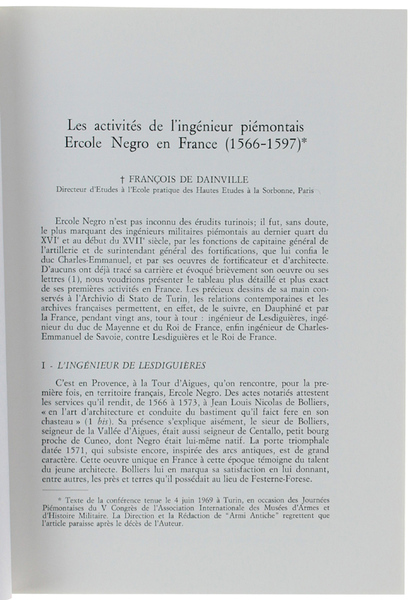 LES ACTIVITES DE L'INGENIEUR PIEMONTAIS ERCOLE NEGRO EN FRANCE (1566-1597)