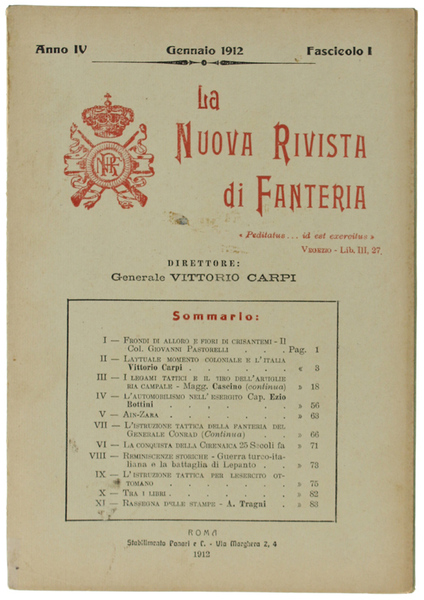 LA NUOVA RIVISTA DI FANTERIA. Gennaio 1912 - Fascicolo I.