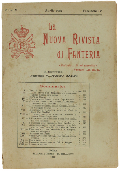 LA NUOVA RIVISTA DI FANTERIA. Aprile 1912 - Fascicolo IV.