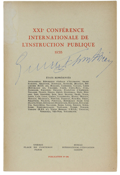 XXI CONFERENCE INTERNATIONALE DE L'INSTRUCTION PUBLIQUE - 1958.