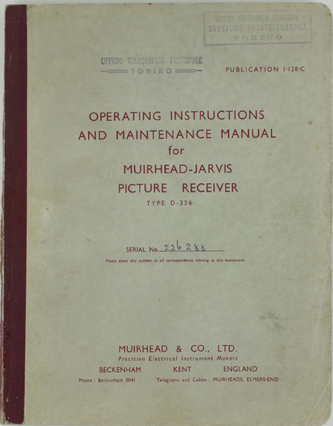 OPERATING INSTRUCTIONS AND MAINTENANCE MANUAL FOR MUIRHEAD-JARVIS PICTURE RECEIVER - …