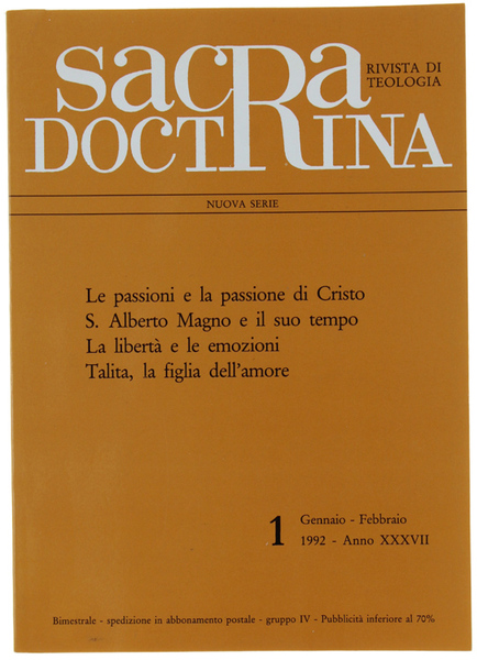 SACRA DOCTRINA. Rivista di teologia. N. 1, Gennaio/Febbraio 1992.