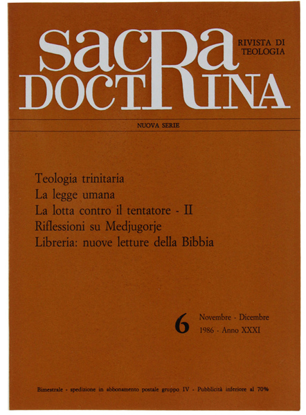 SACRA DOCTRINA. Rivista di teologia. N. 6, Novembre/Dicembre 1986.