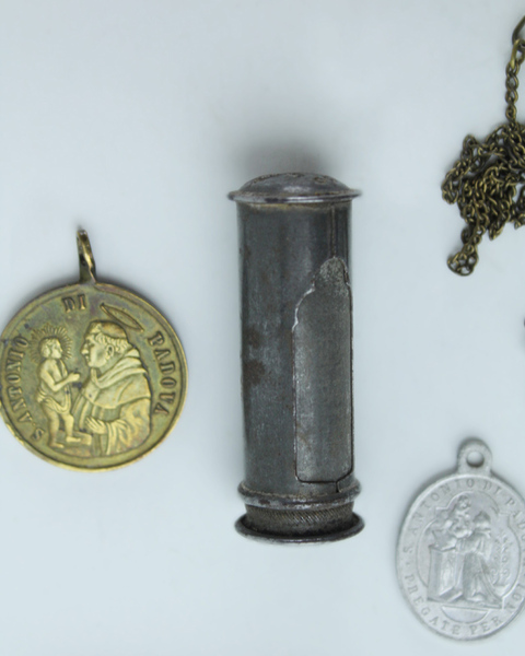 SANT'ANTONIO DA PADOVA: 4 MEDAGLIETTE RELIGIOSE RICORDO E 1 STATUETTA …