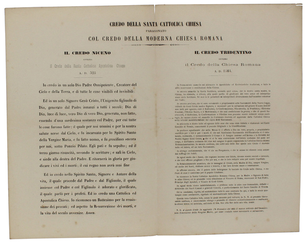 CREDO DELLA SANTA CATTOLICA CHIESA paragonato col CREDO DELLA MODERNA …