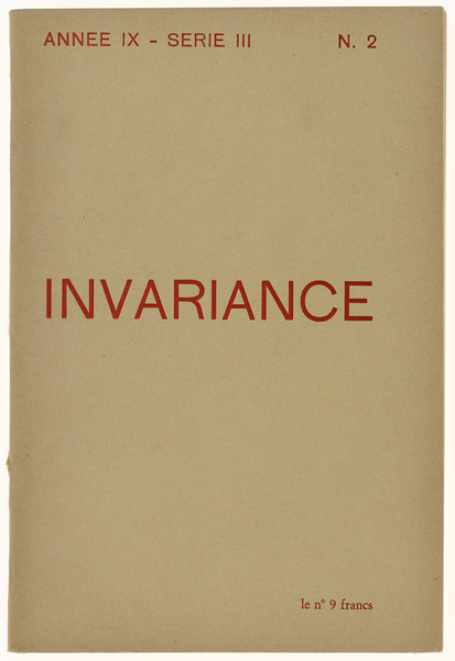 INVARIANCE. Année IX - Série III - N. 2. Revue …