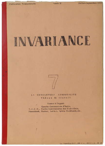INVARIANCE. Année II - N. 7. Juilliet-Septembre 1969. Pubblication trimestrielle.