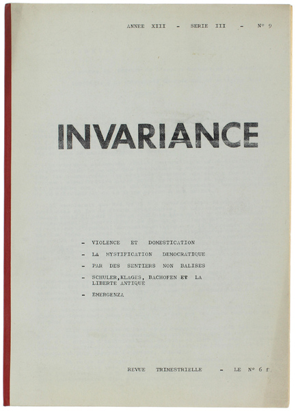 INVARIANCE. Année XIII - Série III - N. 9. Octobre-Décembre …