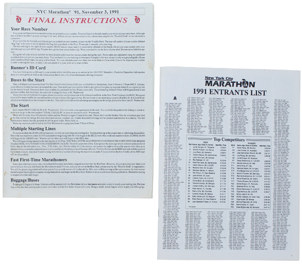 NYC MARATHON '91, NOVEMBER 3, 1991 FINAL INSTRUCTIONS + 1991 …
