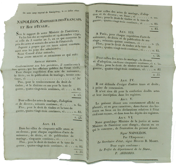 NAPOLEON, EMPEREUR DES FRANÇAIS, ET ROI D'ITALIE… De notre camp …