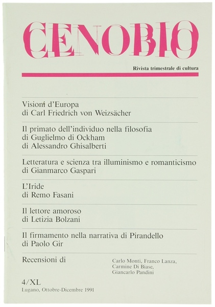 CENOBIO. Rivista trimestrale di cultura. N. 4. anno XL, ottobre-dicembre …