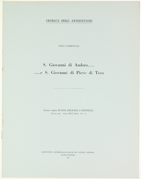 S.GIOVANNI DI ANDORA. e S.GIOVANNI DI PIEVE DI TECO. Cronaca …