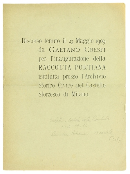 DISCORSO TENUTO IL 23 MAGGIO 1909 PER L'INAUGURAZIONE DELLA RACCOLTA …