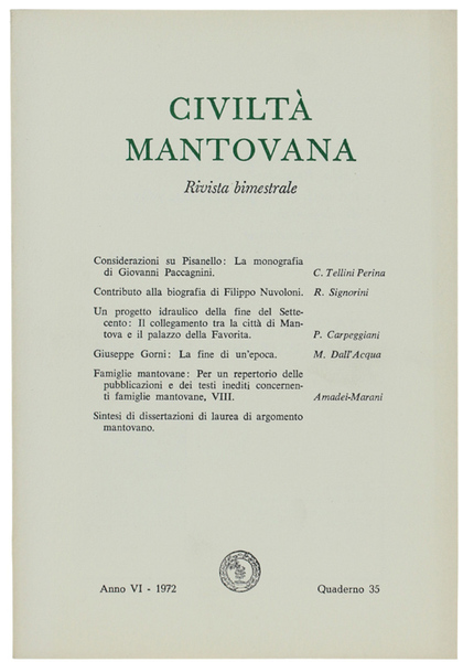 CIVILTA' MANTOVANA. Anno VI - 1972. Quaderno 35.