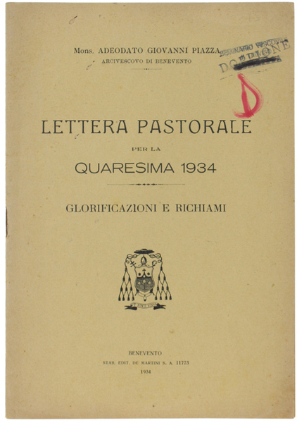 LETTERA PASTORALE per la Quaresima 1934 - Glorificazioni e richiami.