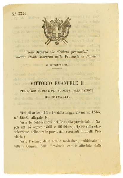 REGIO DECRETO - 25 Novembre 1866 - che dichiara provinciali …