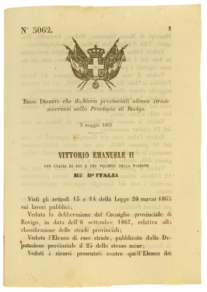 REGIO DECRETO - 5 Maggio 1869 - che dichiara provinciali …