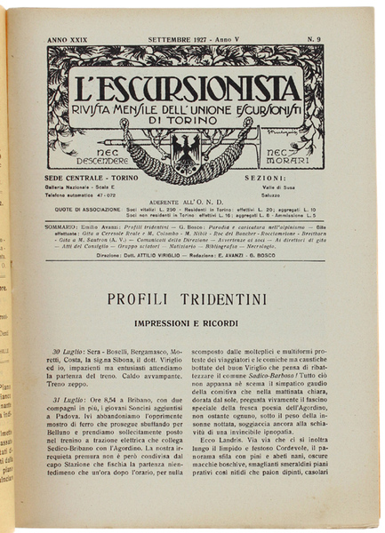 L'ESCURSIONISTA. Anno XXIX N. 9 - Settembre 1927: Alto Adige …