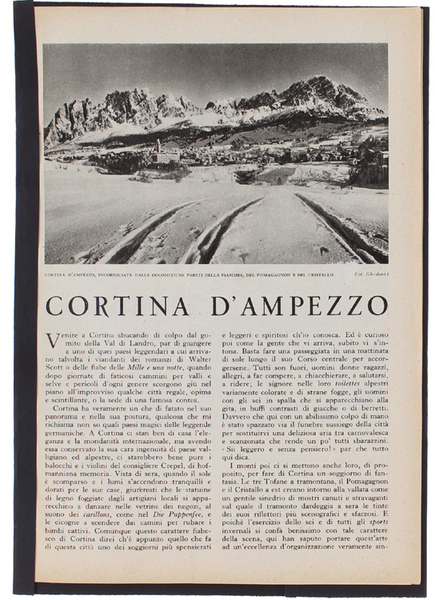 CORTINA D'AMPEZZO. Stralcio da "Le vie d'Italia", marzo 1938.